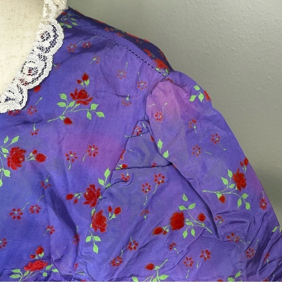 Vintage 80s/90s Purple Floral Dress with Lace Collar - Size Small/Medium - Picture 6 of 8
